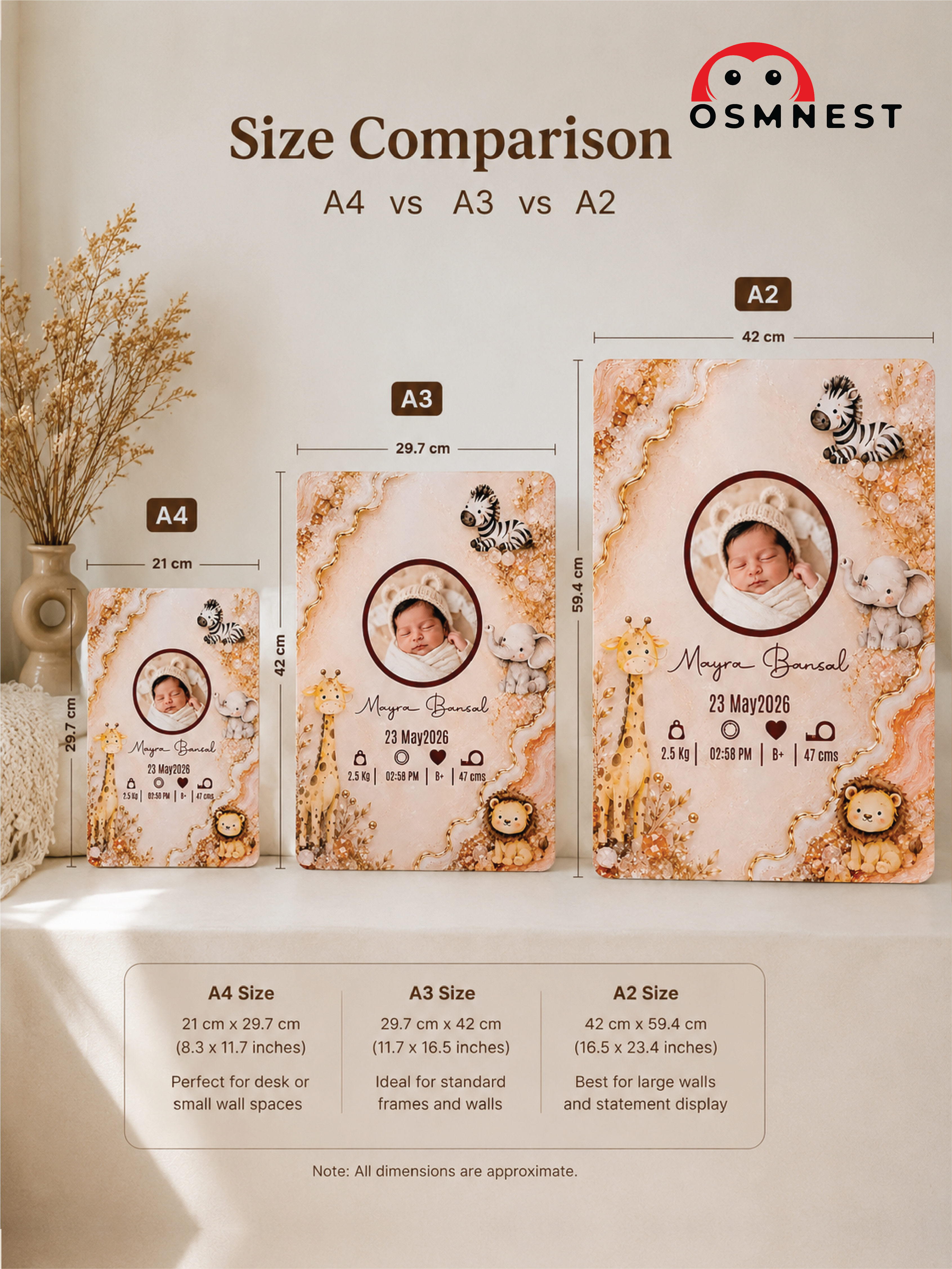 Safari Theme - Baby Birth Details Acrylic Frame