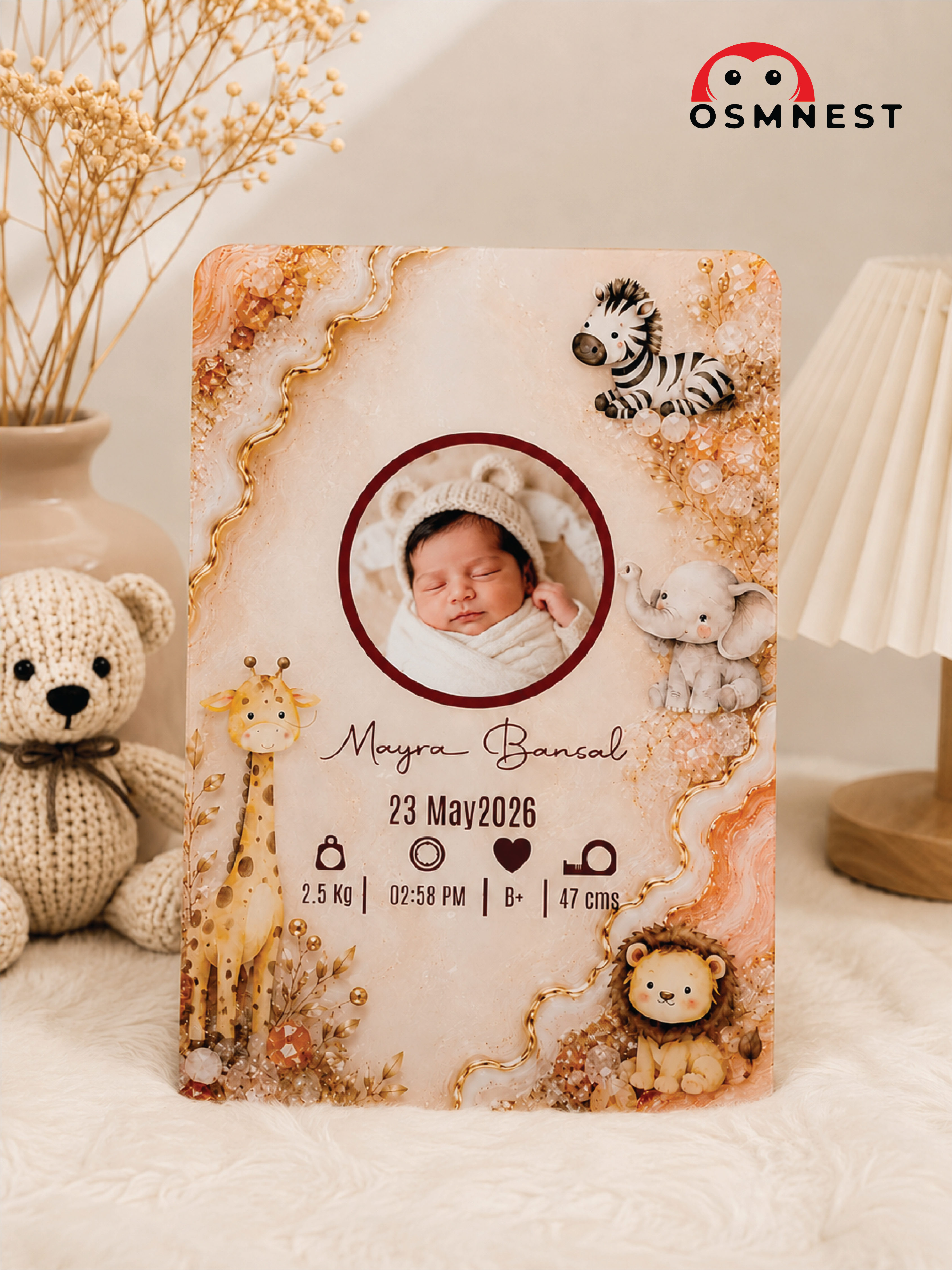 Safari Theme - Baby Birth Details Acrylic Frame