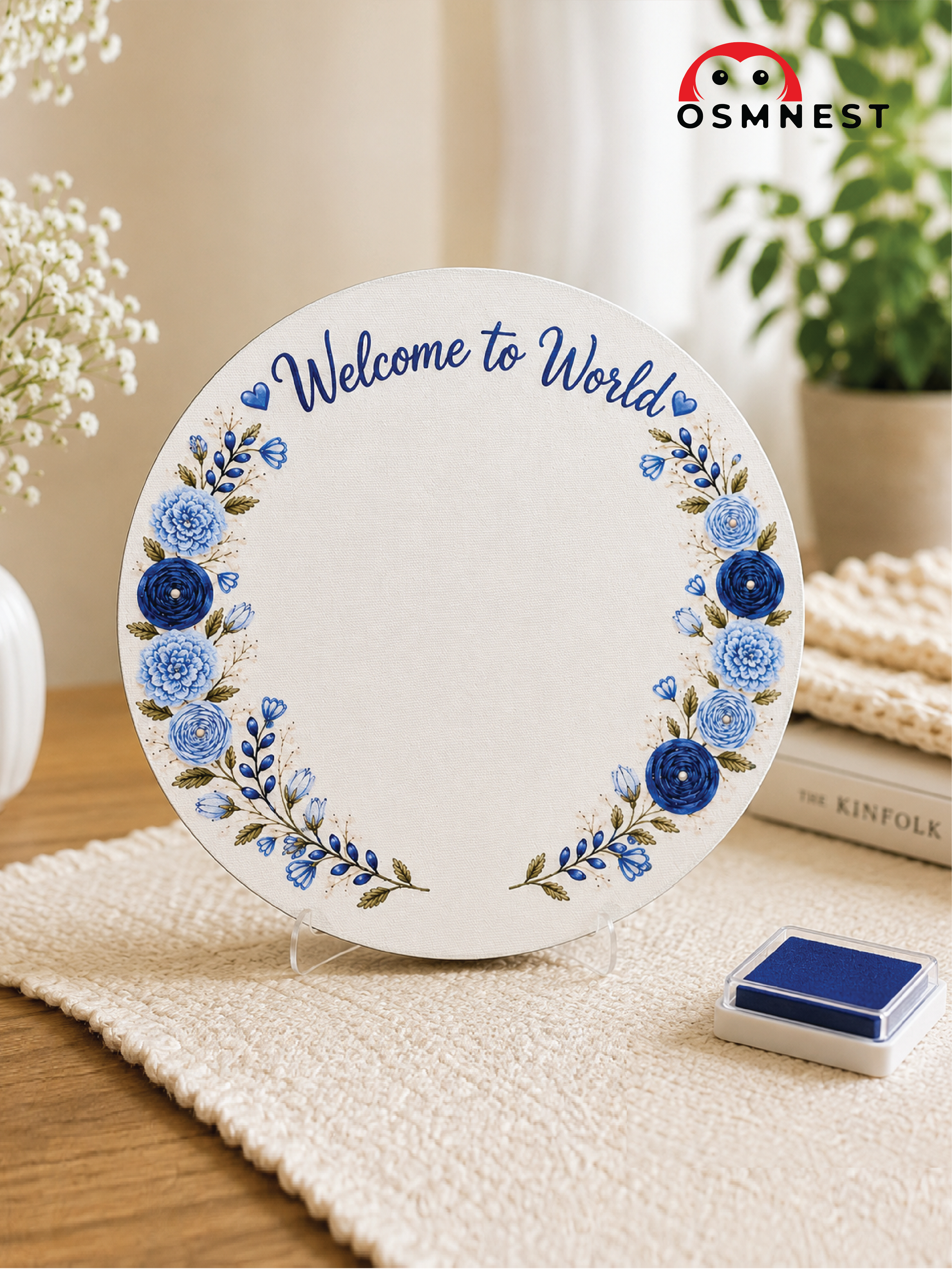 Blue Floral Baby Footprints Keepsake