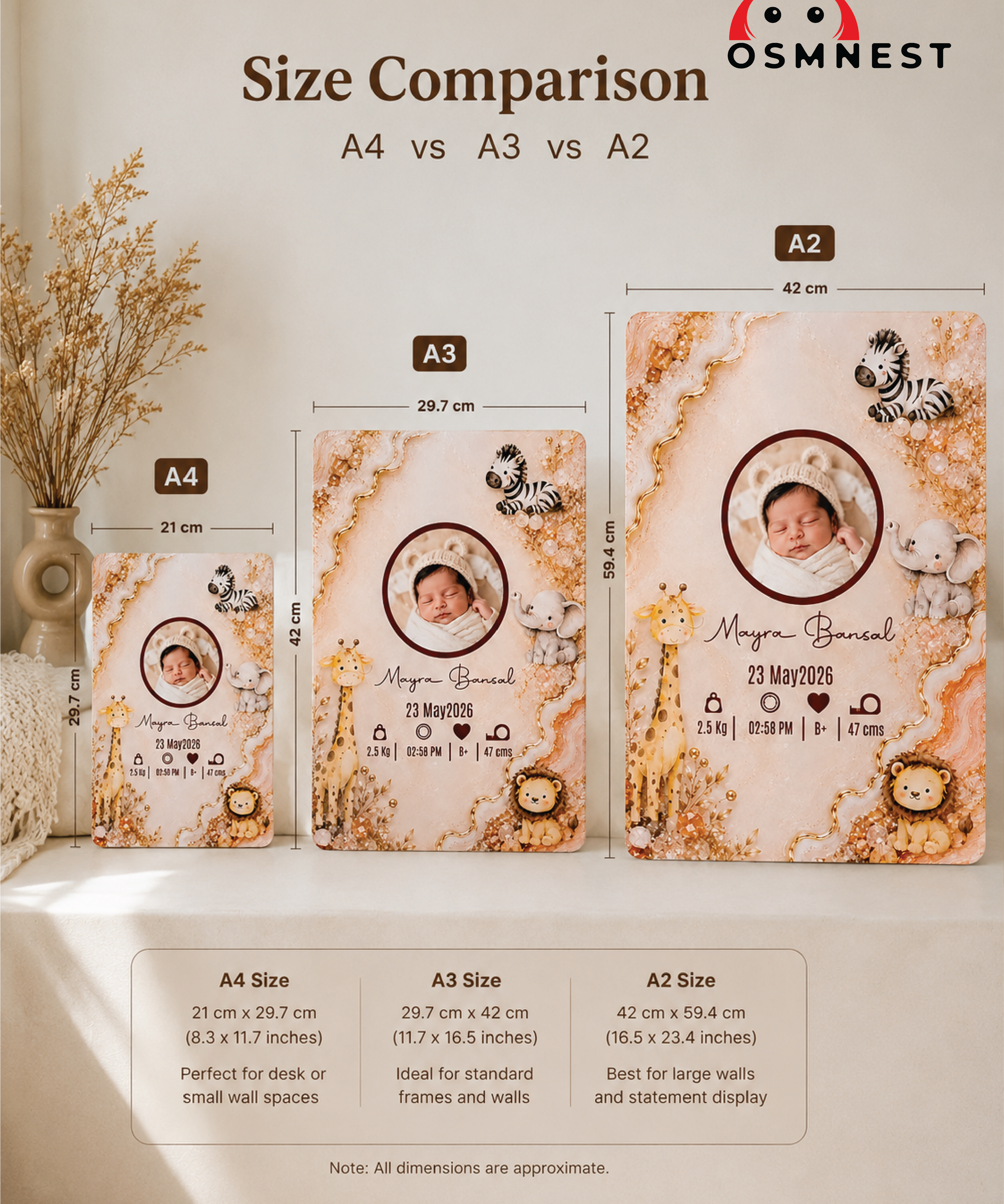Safari Theme - Baby Birth Details Acrylic Frame