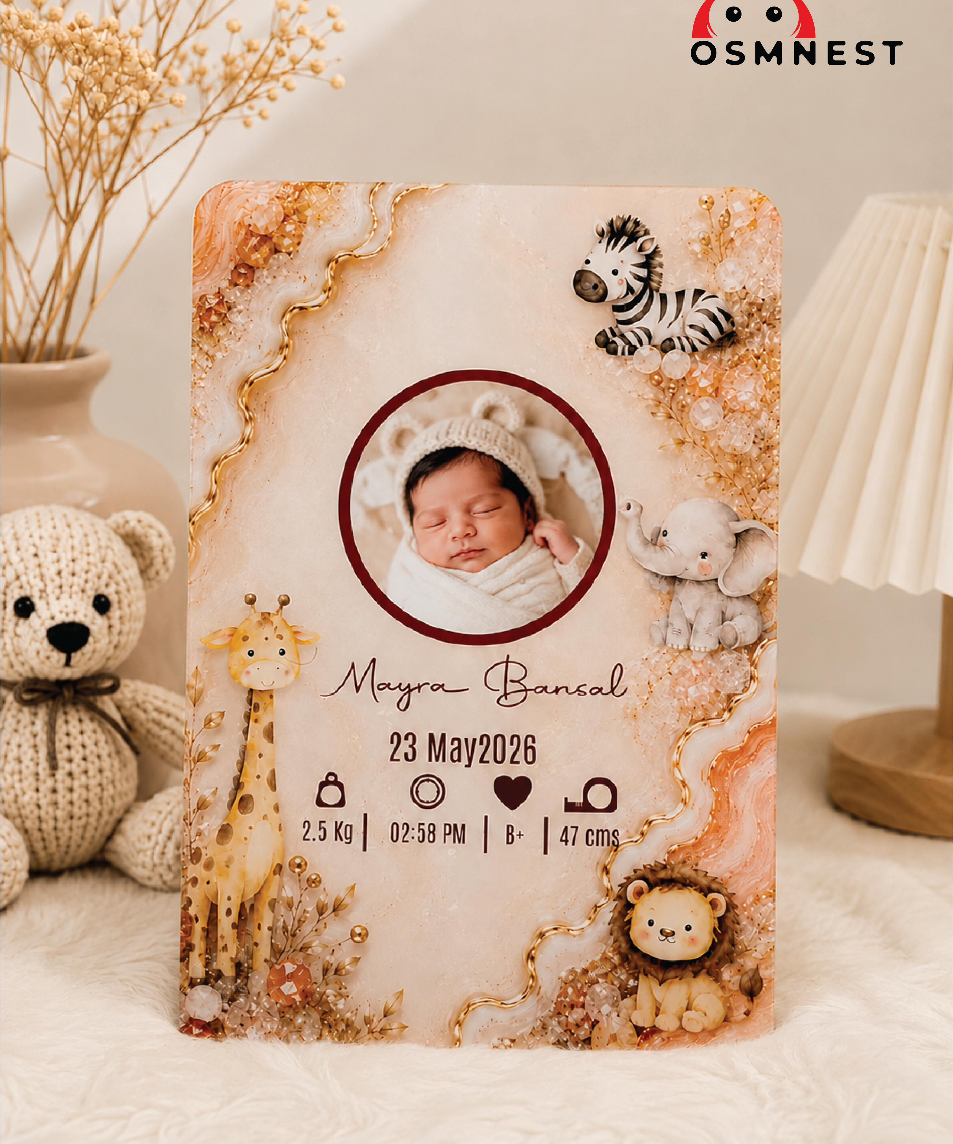 Safari Theme - Baby Birth Details Acrylic Frame