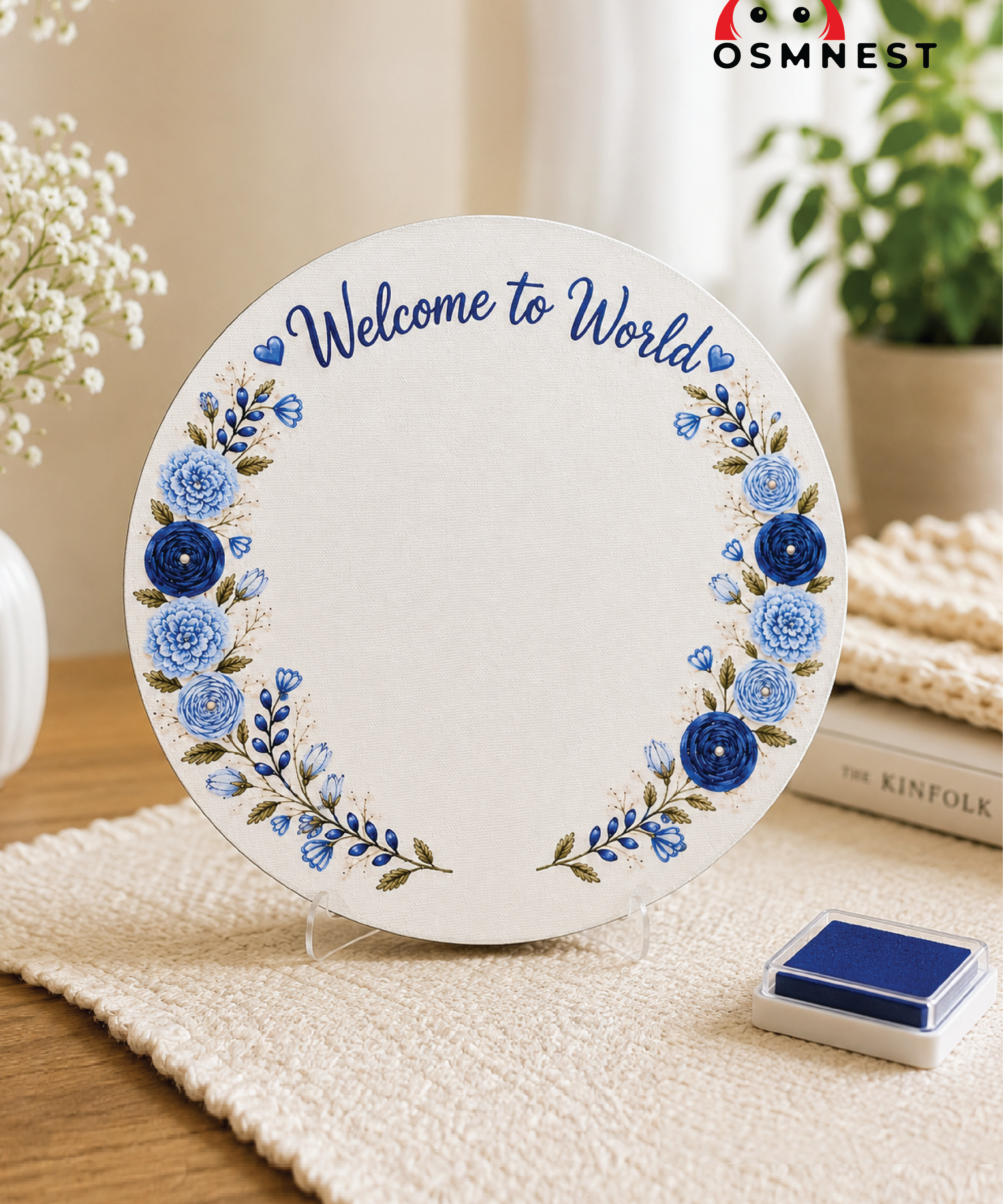 Blue Floral Baby Footprints Keepsake