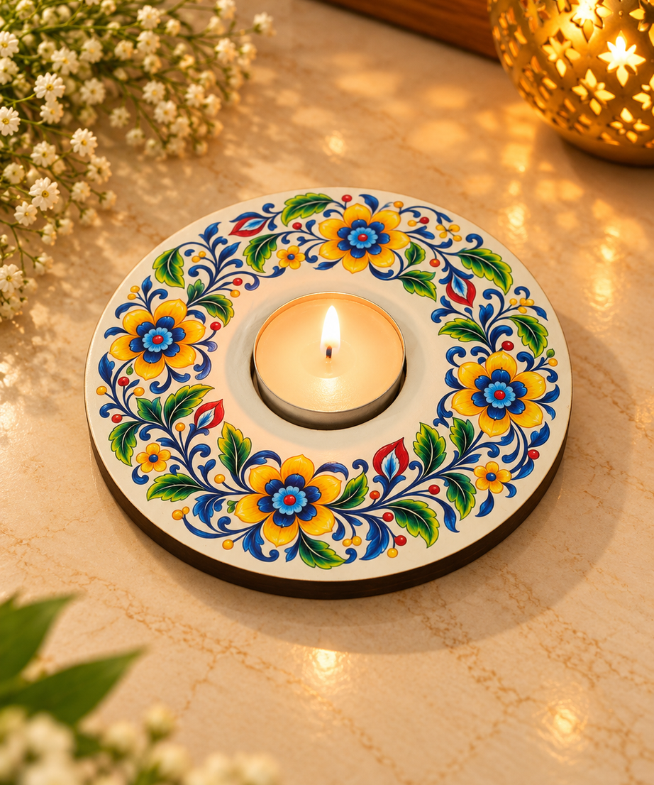 Floral Wooden Tealight Holder