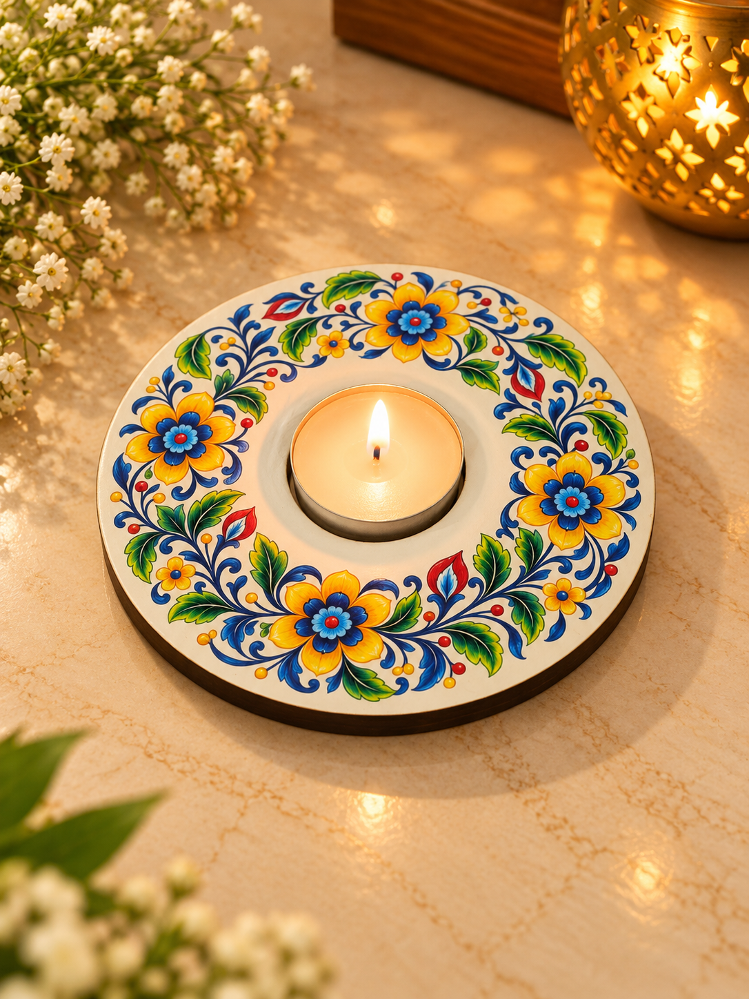 Floral Wooden Tealight Holder