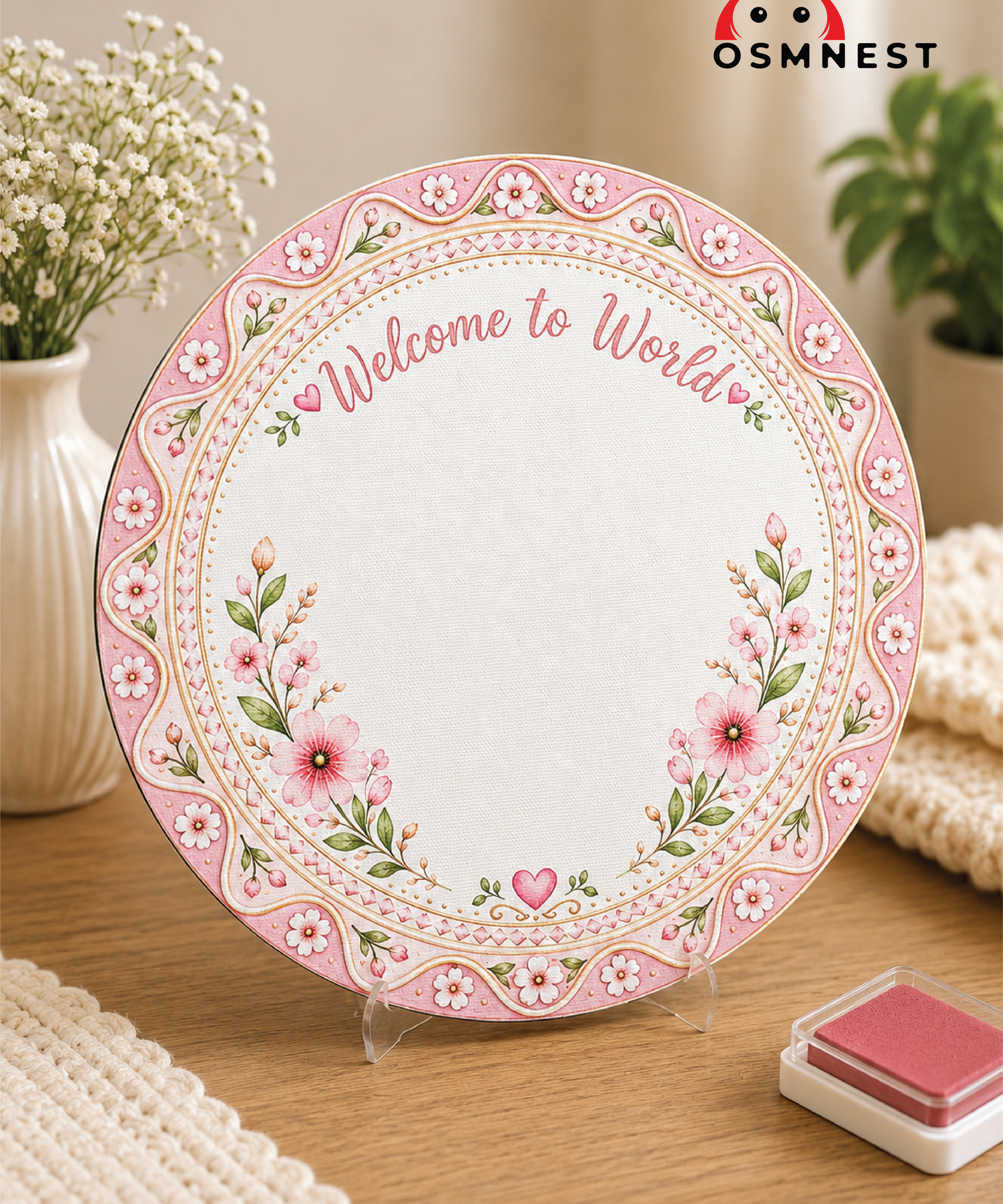 Pink Floral Baby Footprints Keepsake