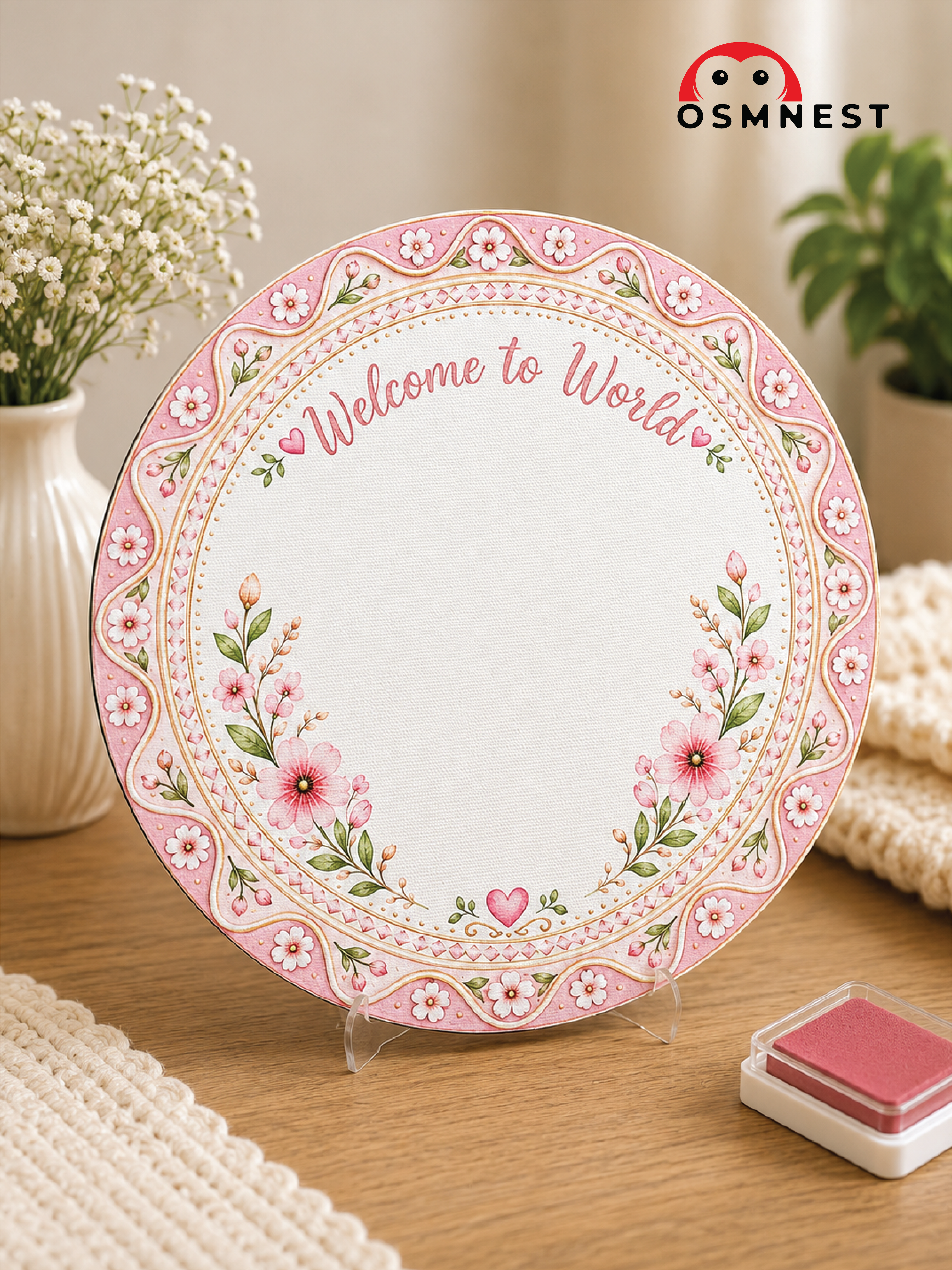 Pink Floral Baby Footprints Keepsake